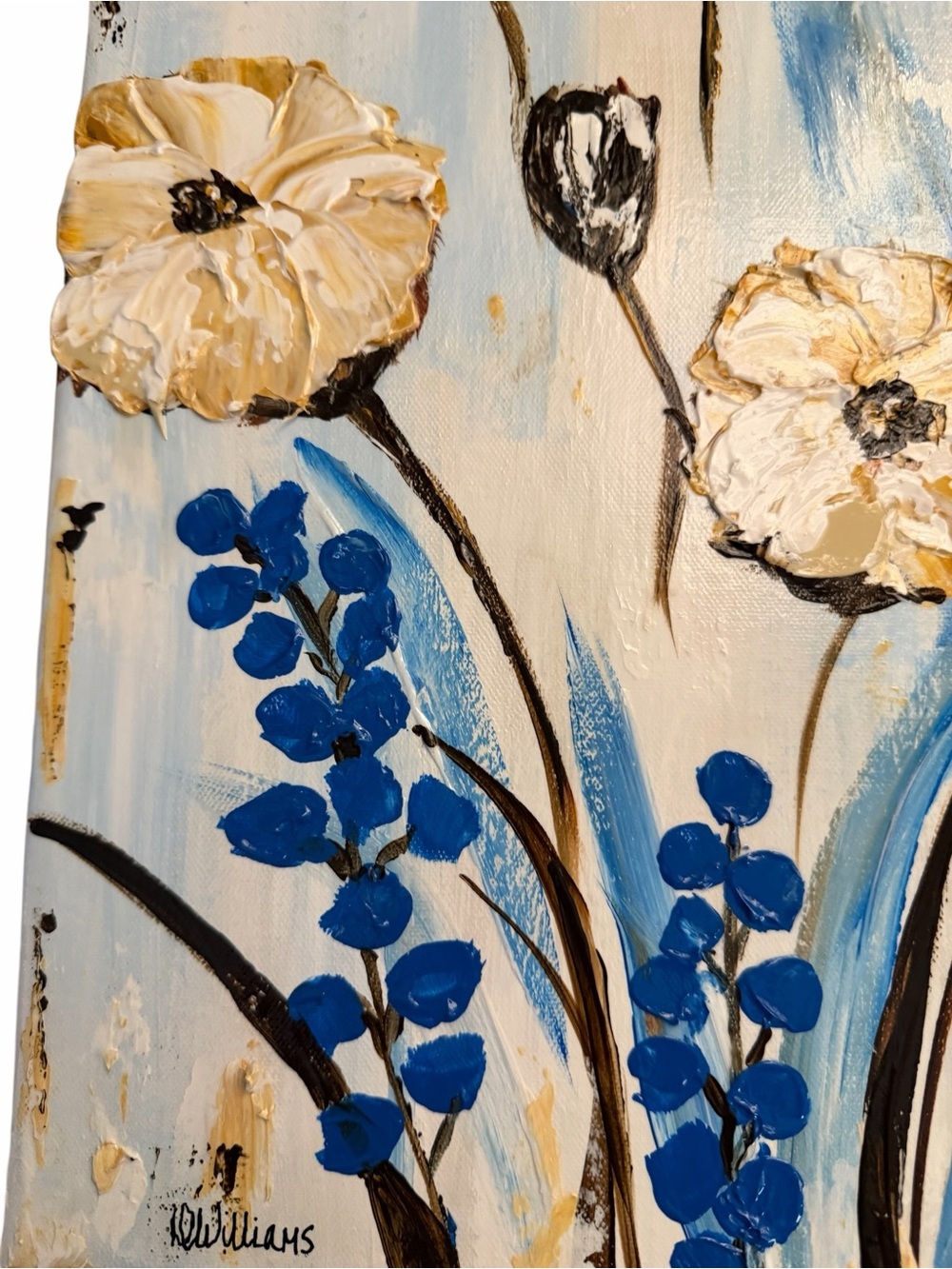 NWT Acrylic Textured Floral Canvas Painting in White, Blue & Cream 14 x 18" - Picture 10 of 14